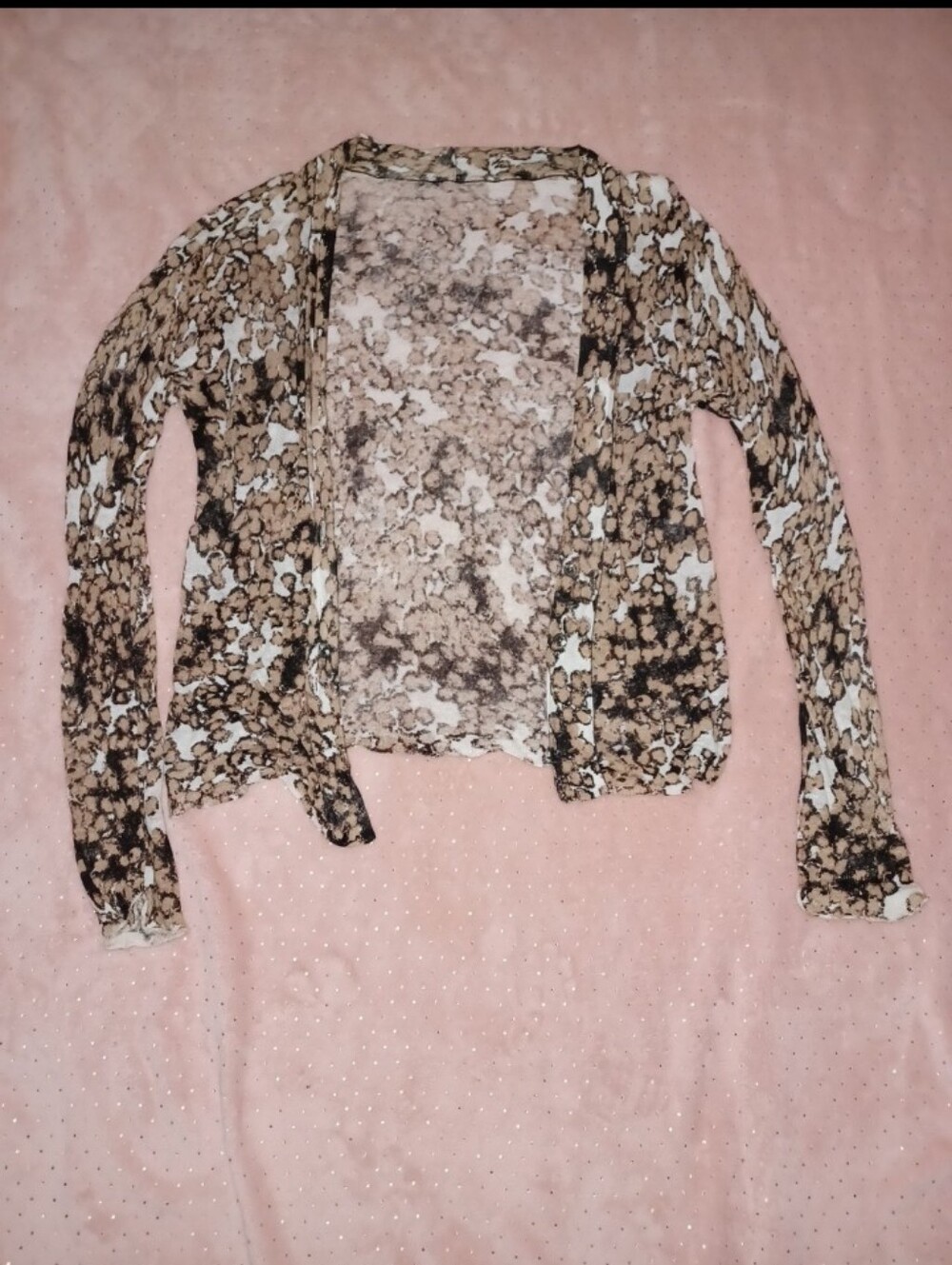 Brown Floral Lightweight Open Cardigan Sweater